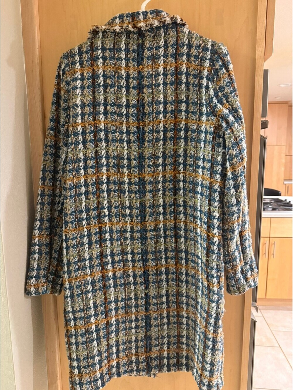 J.NNA Plaid Boucle Shacket Womens Small Blue Oversized Button Front Jacket Coat - Picture 6 of 9